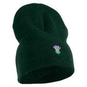 Highland Thistle Embroidered 8 Inch Knitted Short Beanie - Dark-Green OSFM