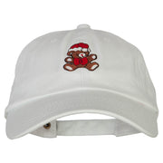 Santa Teddy Bear Embroidered Unstructured Washed Cap