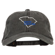 South Carolina with Map Outline Embroidered Washed Cotton Twill Cap