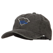 South Carolina with Map Outline Embroidered Washed Cotton Twill Cap