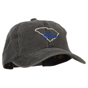 South Carolina with Map Outline Embroidered Washed Cotton Twill Cap