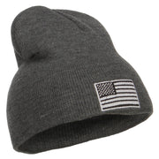 Silver American Flag Embroidered Short Beanie