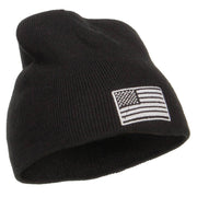 Silver American Flag Embroidered Short Beanie