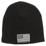 Silver American Flag Embroidered Short Beanie