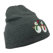 Snowmen with Heart Embroidered Beanie