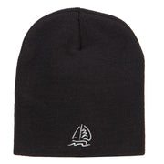 Sailboat Wave Embroidered Short Beanie