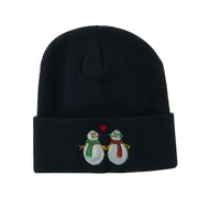 Snowmen with Heart Embroidered Beanie