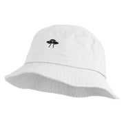 Simple UFO Design Embroidered Unisex Multipurpose Crushable Cotton Twill Bucket Hat - White M