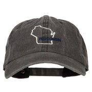 Wisconsin with Map Outline Embroidered Washed Cotton Twill Cap