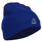 Sailboat Wave Embroidered Short Beanie