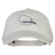 Wisconsin with Map Outline Embroidered Washed Cotton Twill Cap