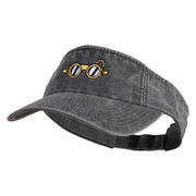 Steampunk Goggles Icon Embroidered Washed Pigment Dyed Cotton Twill Visor - Black OSFM