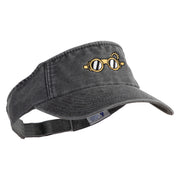 Steampunk Goggles Icon Embroidered Washed Pigment Dyed Cotton Twill Visor - Black OSFM