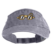 Steampunk Goggles Icon Embroidered Washed Pigment Dyed Cotton Twill Visor - Grey OSFM