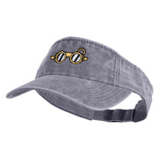 Steampunk Goggles Icon Embroidered Washed Pigment Dyed Cotton Twill Visor - Grey OSFM