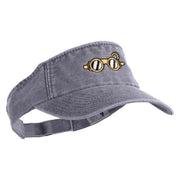 Steampunk Goggles Icon Embroidered Washed Pigment Dyed Cotton Twill Visor - Grey OSFM