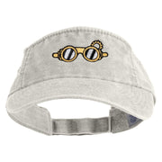 Steampunk Goggles Icon Embroidered Washed Pigment Dyed Cotton Twill Visor - Beige OSFM