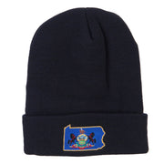 Pennsylvania State Flag Map Embroidered Long Beanie