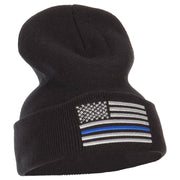 Thin Blue Line USA Flag Embroidered Long Beanie