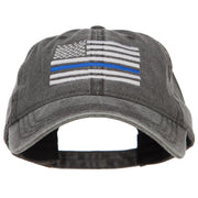 Thin Blue Line Silver USA Flag Embroidered Washed Cap