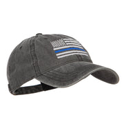 Thin Blue Line Silver USA Flag Embroidered Washed Cap