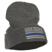 Thin Blue Line USA Flag Embroidered Long Beanie