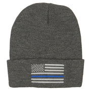 Thin Blue Line USA Flag Embroidered Long Beanie