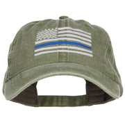 Thin Blue Line Silver USA Flag Embroidered Washed Cap