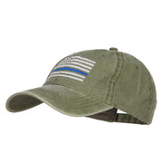 Thin Blue Line Silver USA Flag Embroidered Washed Cap