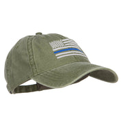 Thin Blue Line Silver USA Flag Embroidered Washed Cap