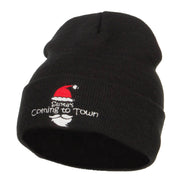 Santa Coming To Town Embroidered Long Beanie