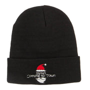 Santa Coming To Town Embroidered Long Beanie