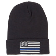 Thin Blue Line USA Flag Embroidered Long Beanie