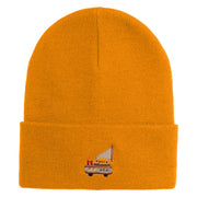 Steampunk Gramophone Logo Embroidered 12 Inch Long Knitted Beanie - Yellow OSFM