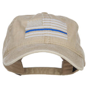 Thin Blue Line Silver USA Flag Embroidered Washed Cap