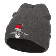 Santa Coming To Town Embroidered Long Beanie