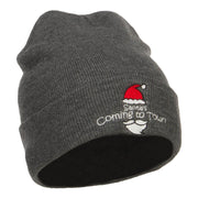 Santa Coming To Town Embroidered Long Beanie