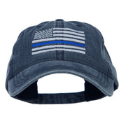 Thin Blue Line Silver USA Flag Embroidered Washed Cap