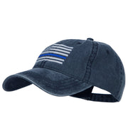 Thin Blue Line Silver USA Flag Embroidered Washed Cap