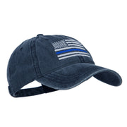 Thin Blue Line Silver USA Flag Embroidered Washed Cap