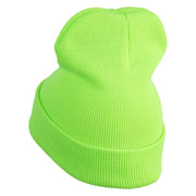 Simple UFO Logo Embroidered 12 Inch Solid Long Beanie Made in USA - Neon Lime OSFM
