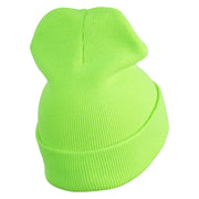 Simple UFO Logo Embroidered 12 Inch Solid Long Beanie Made in USA - Neon Lime OSFM