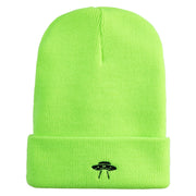 Simple UFO Logo Embroidered 12 Inch Solid Long Beanie Made in USA - Neon Lime OSFM