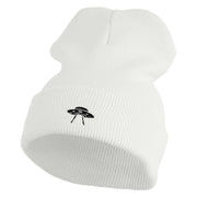 Simple UFO Logo Embroidered 12 Inch Solid Long Beanie Made in USA - White OSFM