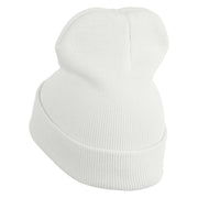 Simple UFO Logo Embroidered 12 Inch Solid Long Beanie Made in USA - White OSFM