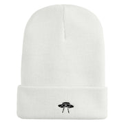Simple UFO Logo Embroidered 12 Inch Solid Long Beanie Made in USA - White OSFM