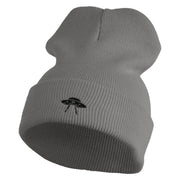 Simple UFO Logo Embroidered 12 Inch Solid Long Beanie Made in USA - Light Grey OSFM