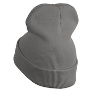 Simple UFO Logo Embroidered 12 Inch Solid Long Beanie Made in USA - Light Grey OSFM
