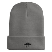 Simple UFO Logo Embroidered 12 Inch Solid Long Beanie Made in USA - Light Grey OSFM
