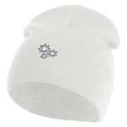 Gear Cluster Symbol Embroidered 8 Inch Knitted Short Beanie - White OSFM